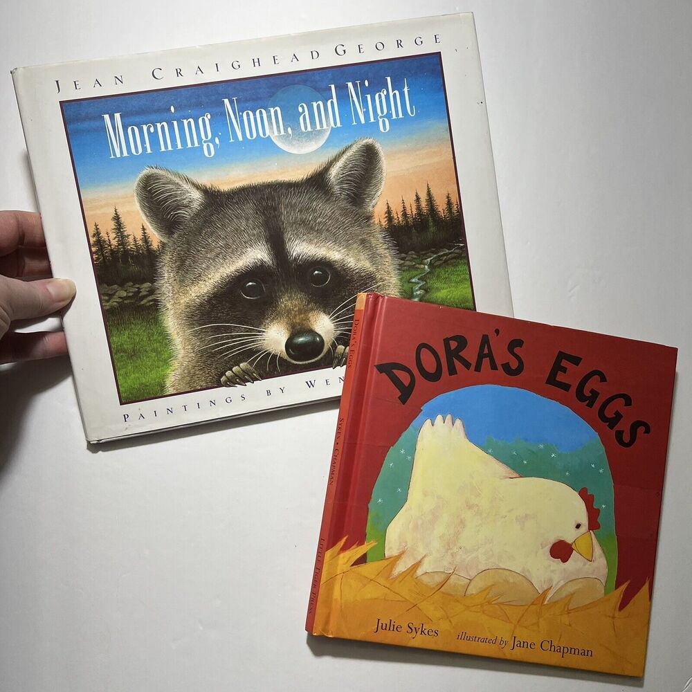 Set Of 2 Childrens Story Books Hardcover Doras Eggs and Morning Noon and Night